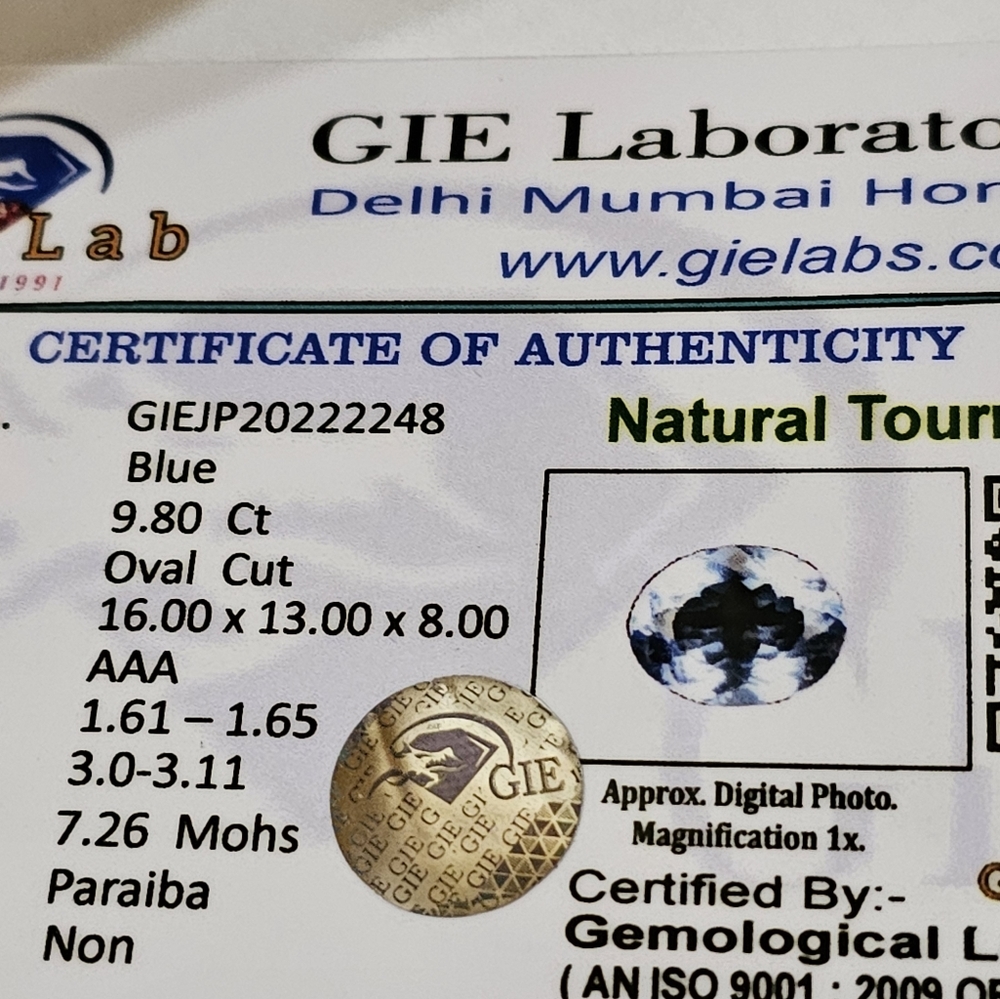 Pale Blue Oval Certified Pariba Tourmaline 9.80 Carats! 🩵 - Picture 5 of 5